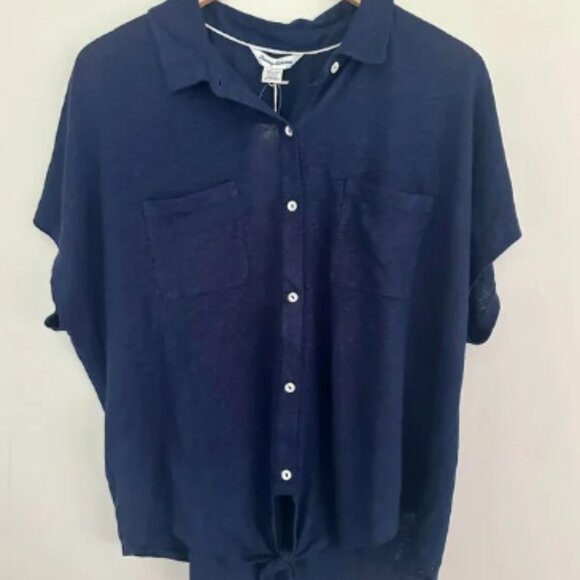 Tommy Bahama Linnea Tie Front Camp Shirt 100% Linen Knit Top - NWT - XL - Picture 1 of 5